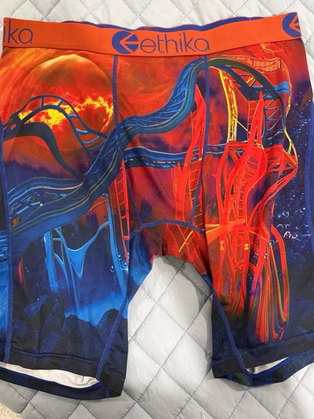 ethika Men’s Multicolor Rollercoaster Graphic Boxer Briefs - Orange Waistband